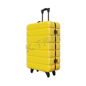 黄色手提箱在孤立的白色背景。旅游对象与旅游癖概念。3D插图渲染