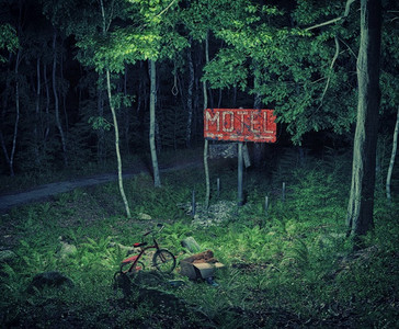 恐怖气氛摄影照片_幽灵般的夜森林3d例证