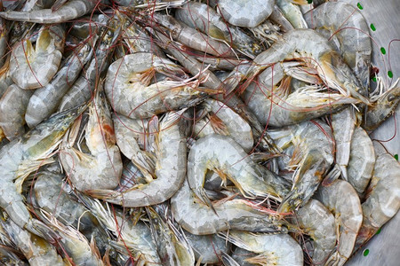 冷食物摄影照片_在洗虾的生虾在碗虾背景，新鲜的虾虾烹饪海鲜食物在厨房