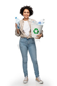 绿色环保垃圾分类摄影照片_ 塑料，瓶子，废物，分类