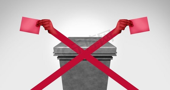 极端主义投票概念作为手在投票站投票,形状为删除标志,作为民主中的