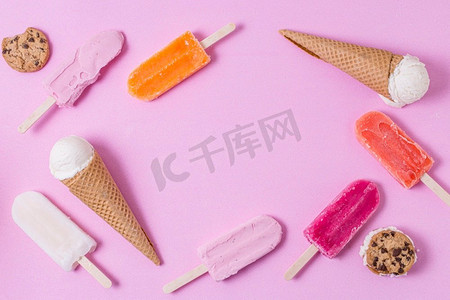 棒棒糖边框摄影照片_带复印空间的自制冰棒冰淇淋边框