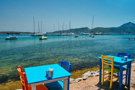 希腊语、海滩、米洛斯、咖啡馆