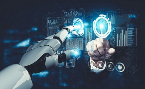 机器人机器人的 3D 渲染人工智能 AI 研究和人类未来的机器人发展。
