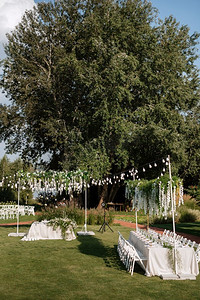 在花园宴会的婚礼装饰元素，大气的装饰
