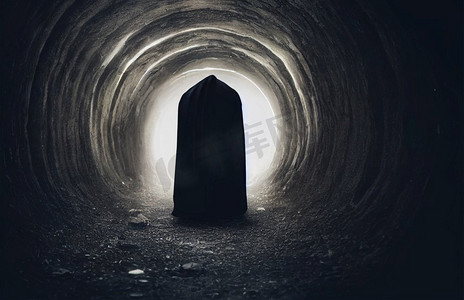 死神动漫摄影照片_死亡本身，死神在隧道里行走的恐怖镜头