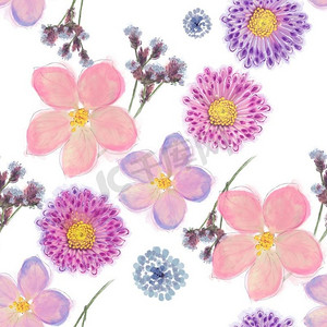 无缝的花卉设计有粉红色的花为背景，无尽的样式水彩例证