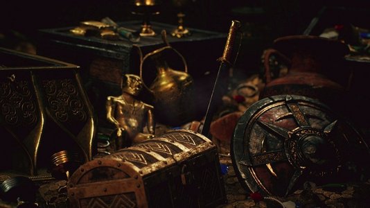 黑暗洞穴中的宝藏,里面有硬币,钻石和黄金