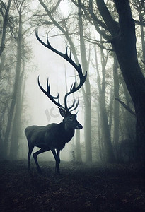 stag摄影照片_在秋天的森林里雄伟的雄鹿