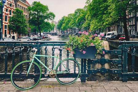  荷兰，自行车，桥梁，运河