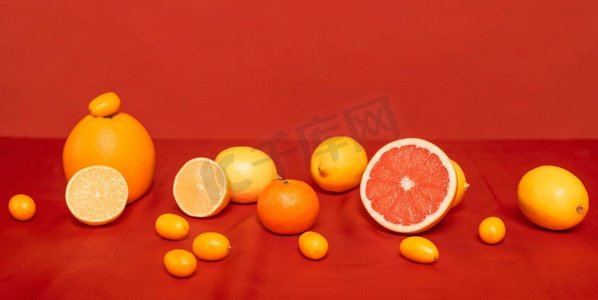 橘红泼墨摄影照片_柑橘红