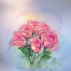 玫瑰花，水彩数码绘画