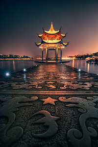 浙江平湖摄影照片_杭州，西湖，灯火通明