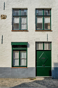 门和窗的老房子，布鲁日（布鲁日），比利时。布鲁日，比利时