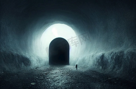 勿从杆下行走摄影照片_死亡本身，可怕的死神在隧道中行走的恐怖镜头
