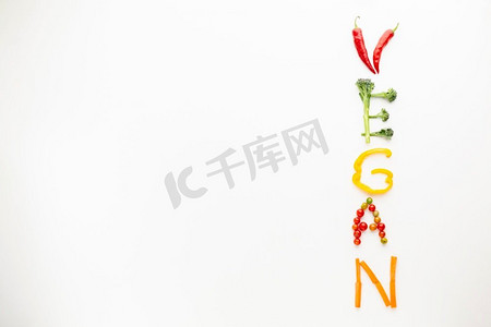 字体空间摄影照片_素食主义者字体制作蔬菜与复制空间