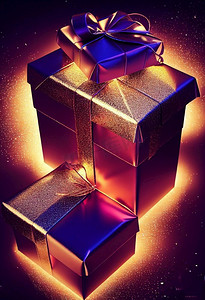 圣诞礼物盒在魔法光