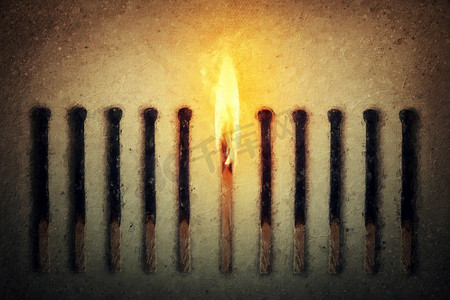 火焰宽屏摄影照片_ 独特的，火柴，烧焦的，火柴棒
