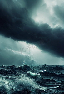 黑暗的风暴大海与大浪