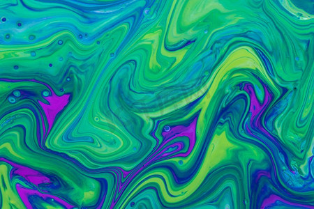 波浪绿紫流体丙烯浇注画