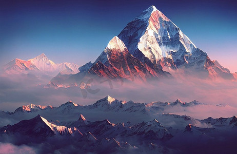 日落景观摄影照片_珠穆朗玛峰的日落数字艺术