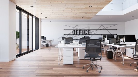 现代办公室室内设计理念。3D渲染理念