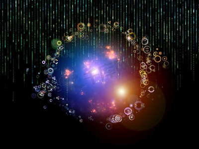 数字滴头系列。数字的构成和虚拟粒子在科学、教育和现代技术主题上的相互作用。