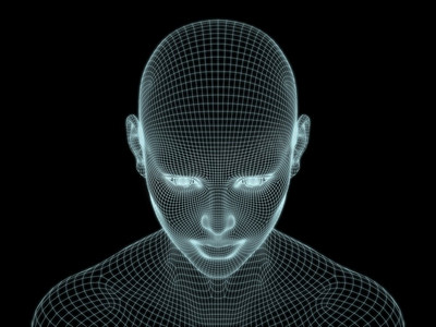 3D渲染人的头和脸作为丝网用于插图和设计