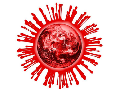 武汉疫情摄影照片_地球仪和冠状病毒颗粒覆盖全球病毒大流行的主题。  地球地球仪图片来自美国宇航局。