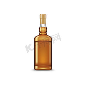 一瓶酒精饮料分离白兰地或干邑。矢量威士忌或苏格兰威士忌，烈酒饮料。威士忌或苏格兰威士忌在瓶装分离酒精饮料