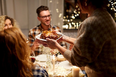  聚会，食物，鸡肉，圣诞节