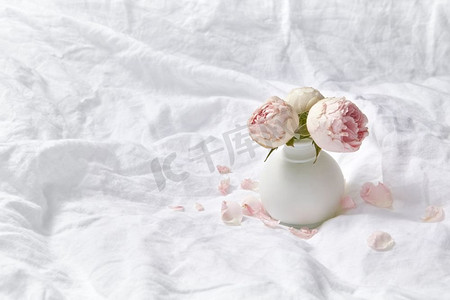  花瓶，床，情人节，玫瑰