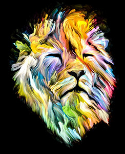 动物漆系列以想象、创造与抽象艺术为主题的彩色颜料狮子肖像。’