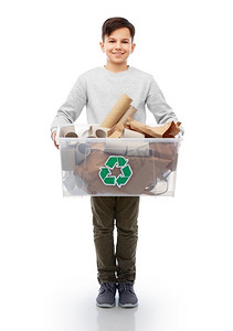 儿童垃圾分类摄影照片_回收、纸张、废物、分类
