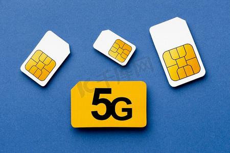 顶视图5G SIM卡。漂亮的照片。顶视图5G SIM卡