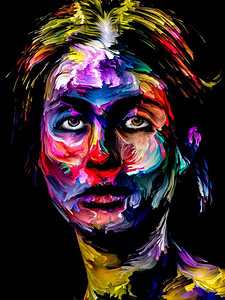 厚涂摄影照片_颜色的女人系列抽象纹理绘画肖像的年轻妇女的创造力，想象力和艺术的主题。