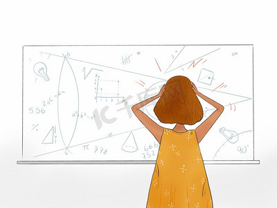 几何数学摄影照片_学生的手绘插图看数学问题在白板—回到学校