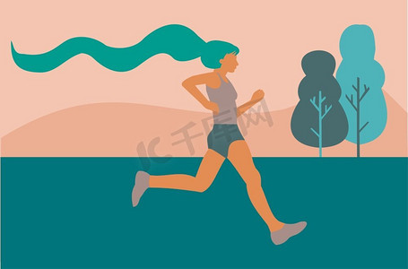 矢量田野摄影照片_一位妇女在田野中奔跑的插图