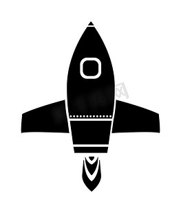 单个剪影空间火箭飞船，白色背景下孤立的插图..单一剪影的太空火箭船，白色隔绝