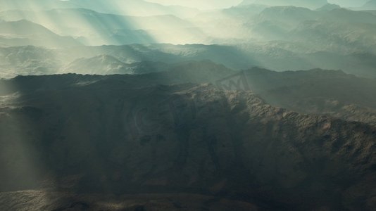 空中火山沙漠景观与光线
