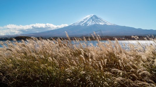 秋天日本摄影照片_日本富士山的秋天--川口湖是日本欣赏富士山风光的最佳地点之一。秋色富士山，日本