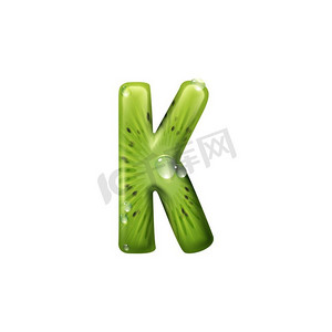 大写字母K异国情调的奇异果孤立的夏季食物字母符号。矢量K，热带字体。K字母猕猴桃孤立的夏天ABC