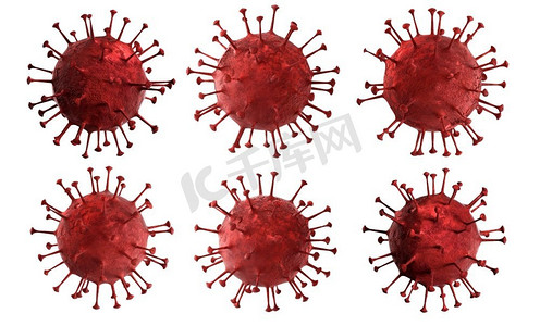 2019全新摄影照片_3D例证冠状病毒疾病或COVID—19病毒体在白色背景由3D渲染产生。