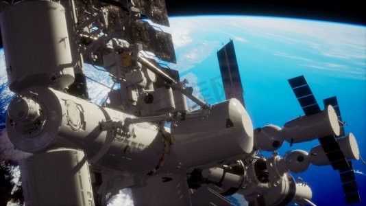 8K地球和外层空间站ISS这张照片的元素由NASA提供。地球和外层空间站ISS