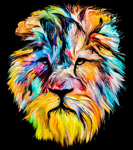 动物漆系列以想象力、创造力与抽象艺术为主题的浮雕画狮子肖像。’