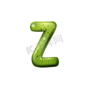 猕猴桃的大写字母Z是孤立食物的字母符号。水滴向量夏季字体。Z字母猕猴桃与水滴分离