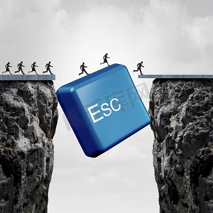 商业逃生理念和企业成功理念，或者像ESC计算机按钮一样克服障碍，缩小与3D插图元素的差距。