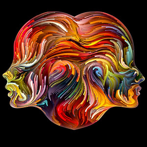心灵修复系列抽象五颜六色的一对夫妇的脸剪影画成热情，团结和爱的心形象征。