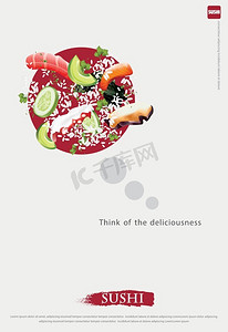 美食餐厅海报摄影照片_寿司餐厅的海报矢量插图