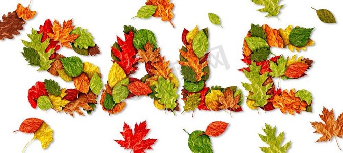 秋天销售文本横幅作为树叶在秋天季节作为一个叶子的象征促销营销销售作为一个复合。  